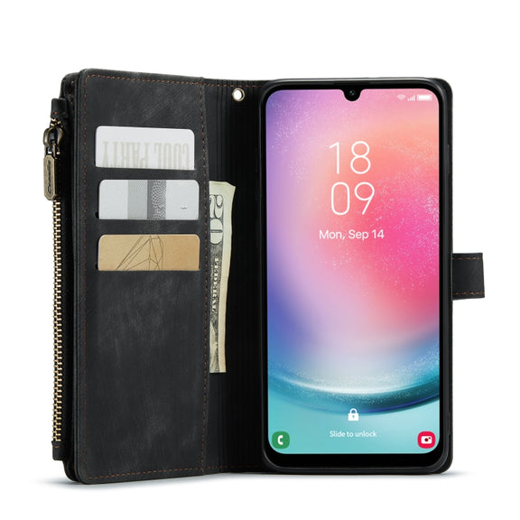 For Samsung Galaxy A24 4G CaseMe C30 Card Slots Zipper Wallet Leather Phone Case(Black)