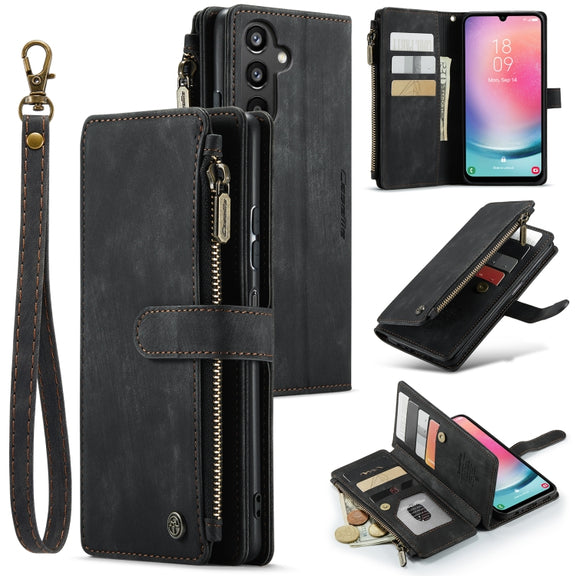 For Samsung Galaxy A24 4G CaseMe C30 Card Slots Zipper Wallet Leather Phone Case(Black)
