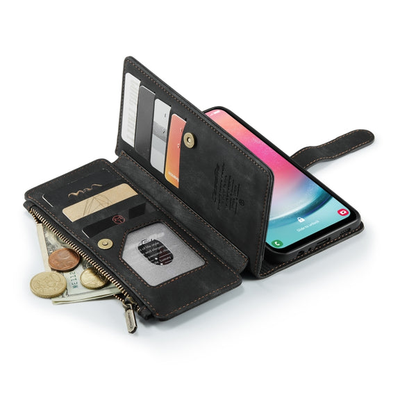 For Samsung Galaxy A24 4G CaseMe C30 Card Slots Zipper Wallet Leather Phone Case(Black)