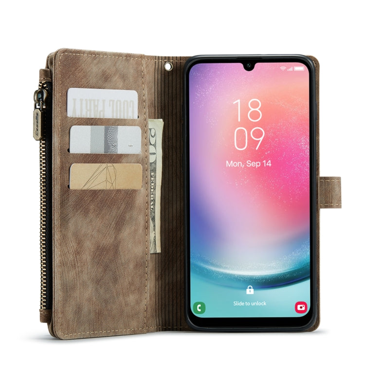 For Samsung Galaxy A24 4G CaseMe C30 Card Slots Zipper Wallet Leather Phone Case(Brown)