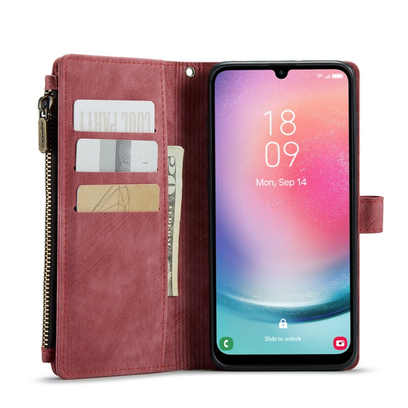 For Samsung Galaxy A24 4G CaseMe C30 Card Slots Zipper Wallet Leather Phone Case(Red)