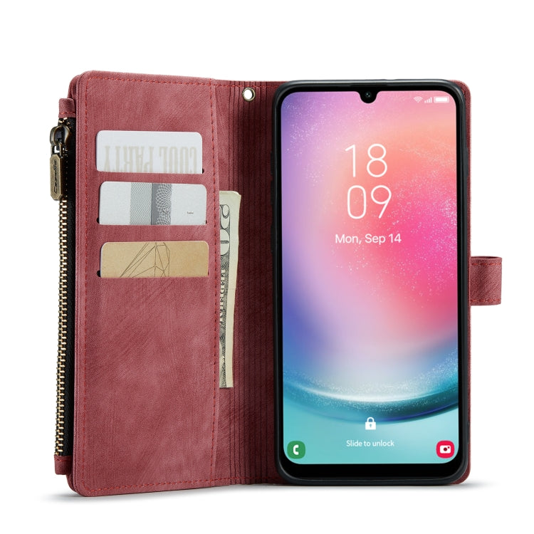 For Samsung Galaxy A24 4G CaseMe C30 Card Slots Zipper Wallet Leather Phone Case(Red)