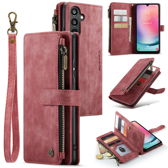 For Samsung Galaxy A24 4G CaseMe C30 Card Slots Zipper Wallet Leather Phone Case(Red)