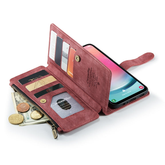 For Samsung Galaxy A24 4G CaseMe C30 Card Slots Zipper Wallet Leather Phone Case(Red)