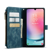 For Samsung Galaxy A24 4G CaseMe C30 Card Slots Zipper Wallet Leather Phone Case(Blue)