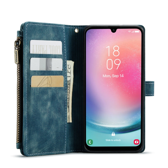 For Samsung Galaxy A24 4G CaseMe C30 Card Slots Zipper Wallet Leather Phone Case(Blue)