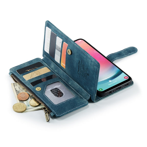 For Samsung Galaxy A24 4G CaseMe C30 Card Slots Zipper Wallet Leather Phone Case(Blue)