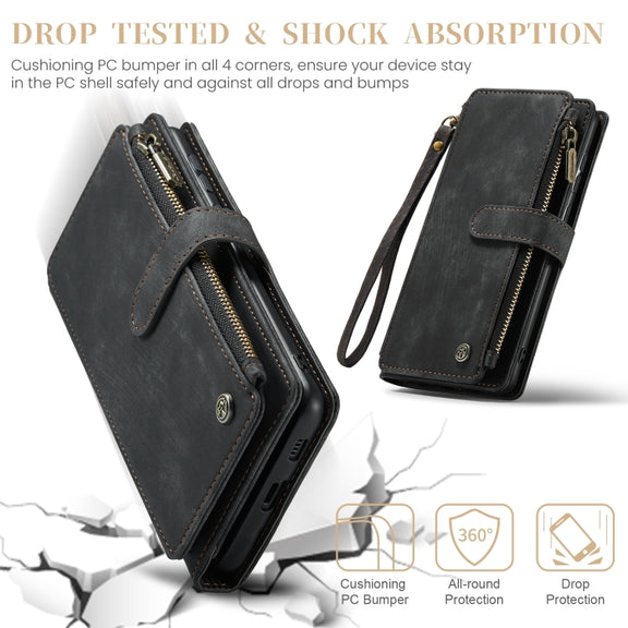 For Samsung Galaxy S23 FE CaseMe C30 Card Slots Zipper Wallet Leather Phone Case(Black)