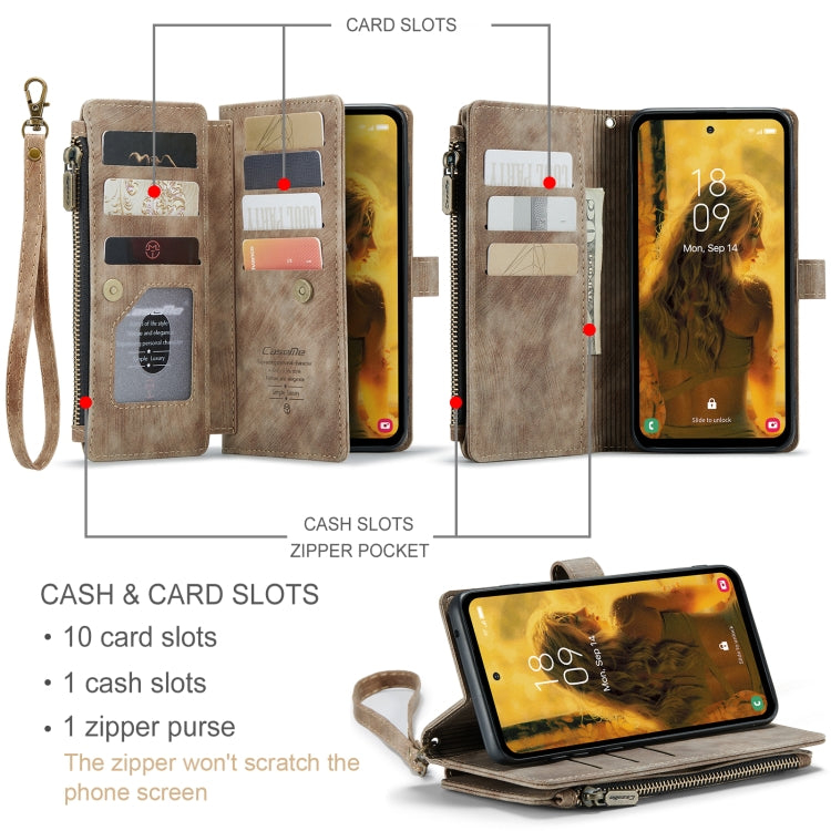 For Samsung Galaxy S23 FE CaseMe C30 Card Slots Zipper Wallet Leather Phone Case(Brown)