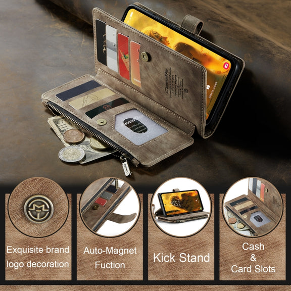 For Samsung Galaxy S23 FE CaseMe C30 Card Slots Zipper Wallet Leather Phone Case(Brown)
