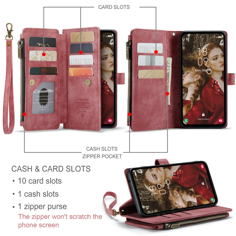 For Samsung Galaxy S23 FE CaseMe C30 Card Slots Zipper Wallet Leather Phone Case(Red)