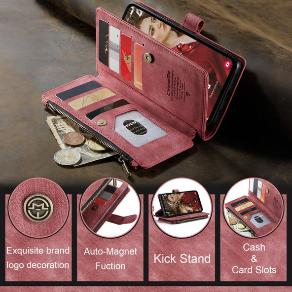 For Samsung Galaxy S23 FE CaseMe C30 Card Slots Zipper Wallet Leather Phone Case(Red)