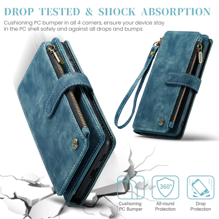 For Samsung Galaxy S23 FE CaseMe C30 Card Slots Zipper Wallet Leather Phone Case(Blue)
