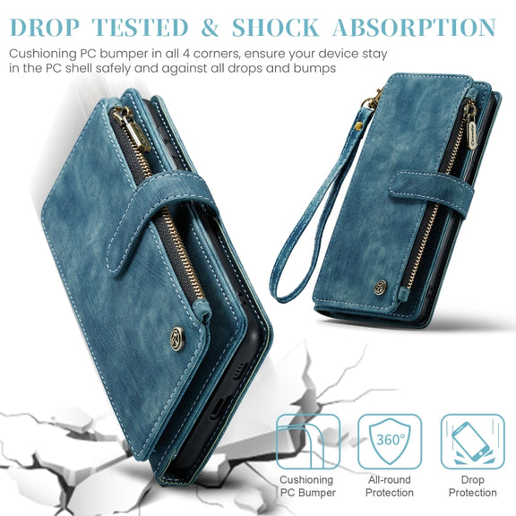 For Samsung Galaxy S23 FE CaseMe C30 Card Slots Zipper Wallet Leather Phone Case(Blue)