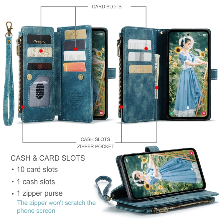 For Samsung Galaxy S23 FE CaseMe C30 Card Slots Zipper Wallet Leather Phone Case(Blue)