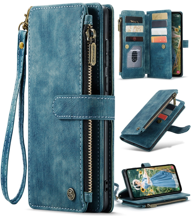 For Samsung Galaxy S23 FE CaseMe C30 Card Slots Zipper Wallet Leather Phone Case(Blue)