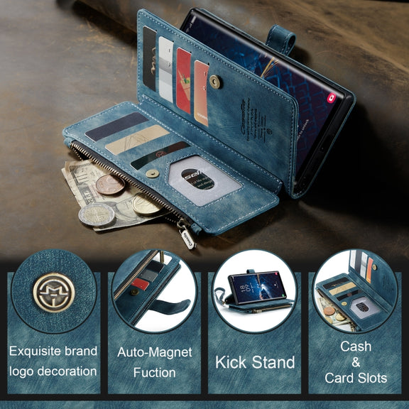 For Samsung Galaxy S24 Ultra 5G CaseMe C30 Card Slots Zipper Wallet Leather Phone Case(Blue)