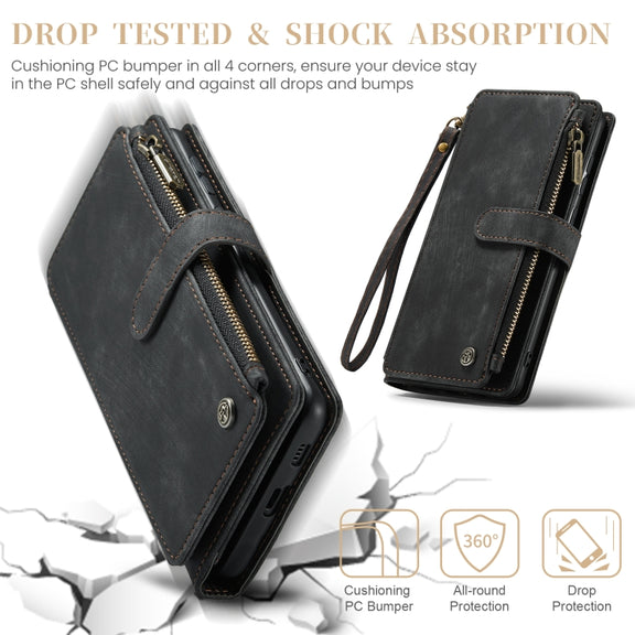 For Samsung Galaxy S24+ 5G CaseMe C30 Card Slots Zipper Wallet Leather Phone Case(Black)