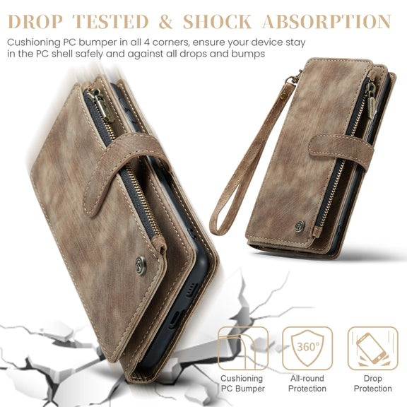 For Samsung Galaxy S24+ 5G CaseMe C30 Card Slots Zipper Wallet Leather Phone Case(Brown)