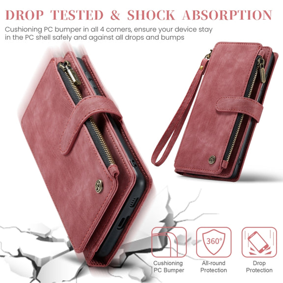 For Samsung Galaxy S24+ 5G CaseMe C30 Card Slots Zipper Wallet Leather Phone Case(Red)