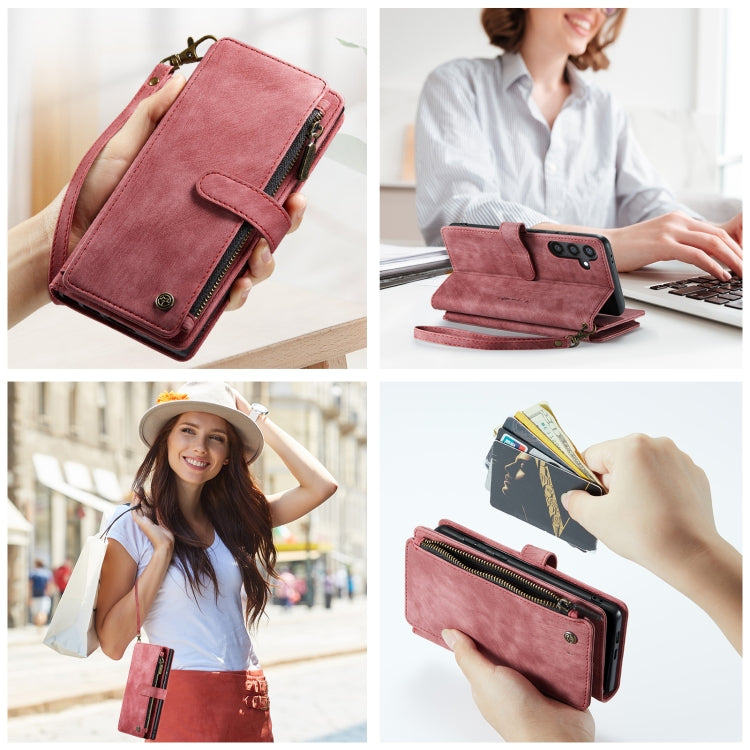 For Samsung Galaxy S24+ 5G CaseMe C30 Card Slots Zipper Wallet Leather Phone Case(Red)