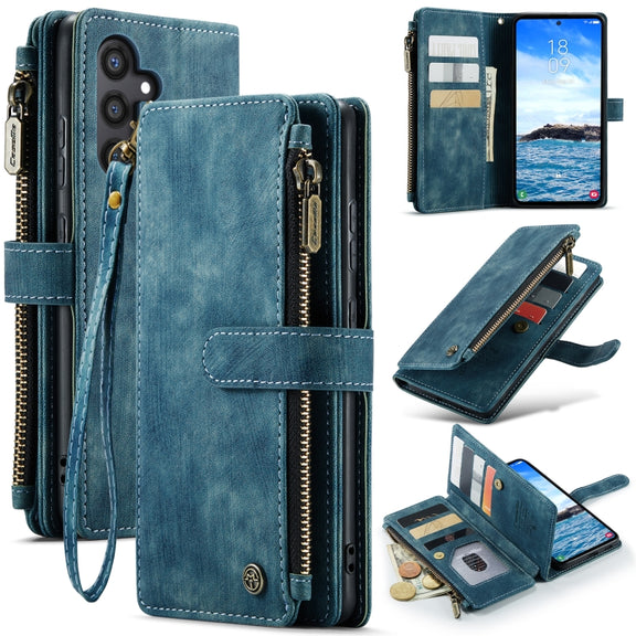 For Samsung Galaxy S24+ 5G CaseMe C30 Card Slots Zipper Wallet Leather Phone Case(Blue)