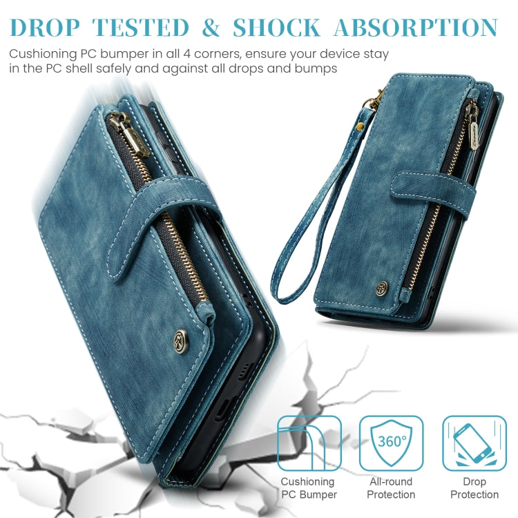 For Samsung Galaxy S24+ 5G CaseMe C30 Card Slots Zipper Wallet Leather Phone Case(Blue)