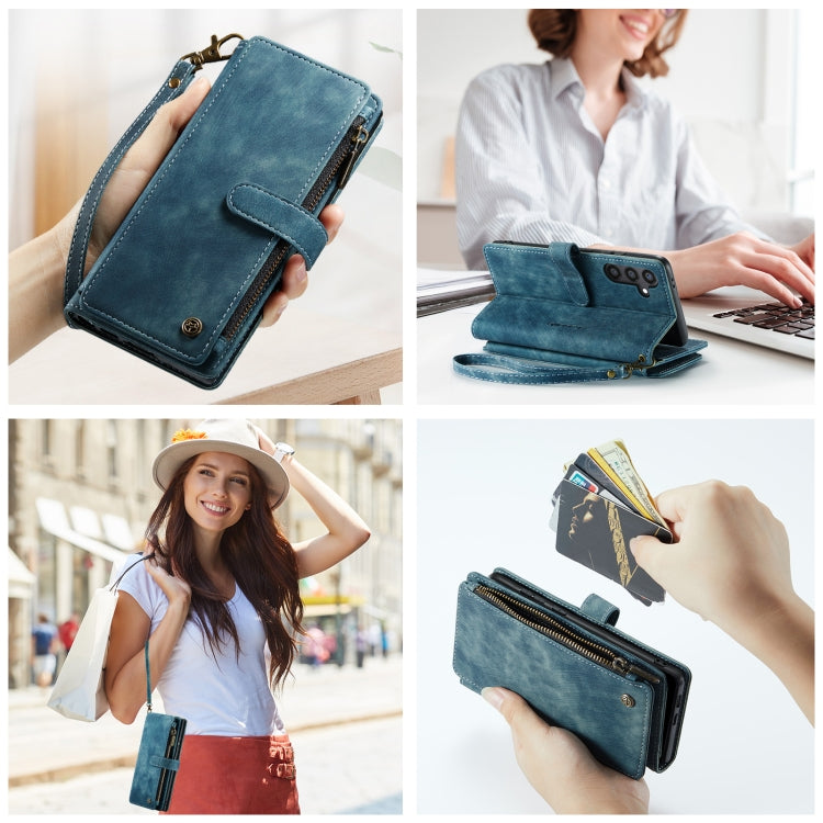 For Samsung Galaxy S24+ 5G CaseMe C30 Card Slots Zipper Wallet Leather Phone Case(Blue)