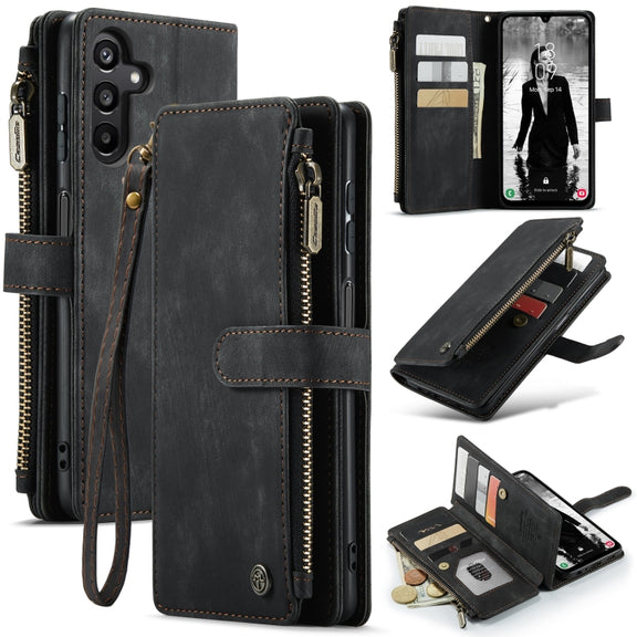 For Samsung Galaxy A15 CaseMe C30 Card Slots Zipper Wallet Leather Phone Case(Black)