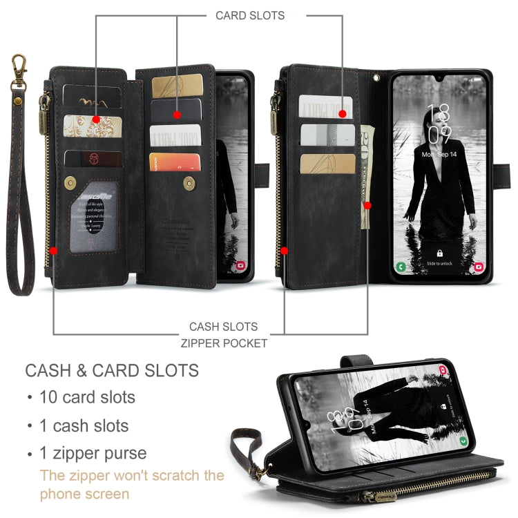 For Samsung Galaxy A15 CaseMe C30 Card Slots Zipper Wallet Leather Phone Case(Black)