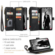 For Samsung Galaxy A15 CaseMe C30 Card Slots Zipper Wallet Leather Phone Case(Black)