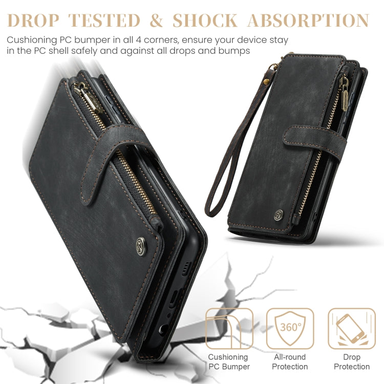 For Samsung Galaxy A25 4G CaseMe C30 Card Slots Zipper Wallet Leather Phone Case(Black)