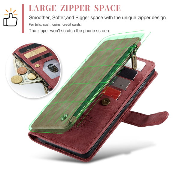 For Samsung Galaxy A25 4G CaseMe C30 Card Slots Zipper Wallet Leather Phone Case(Red)