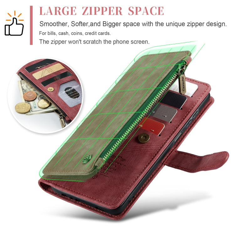 For Samsung Galaxy A25 4G CaseMe C30 Card Slots Zipper Wallet Leather Phone Case(Red)