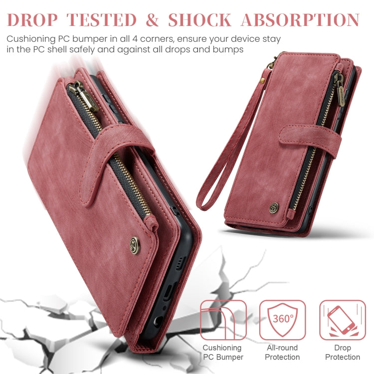 For Samsung Galaxy A25 4G CaseMe C30 Card Slots Zipper Wallet Leather Phone Case(Red)