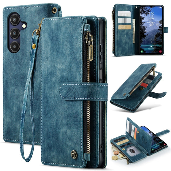 For Samsung Galaxy A25 4G CaseMe C30 Card Slots Zipper Wallet Leather Phone Case(Blue)