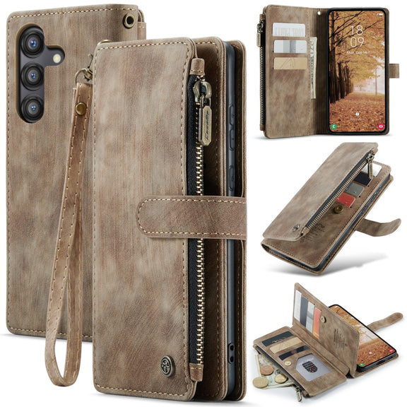 For Samsung Galaxy A55 5G CaseMe C30 Card Slots Zipper Wallet Leather Phone Case(Brown)