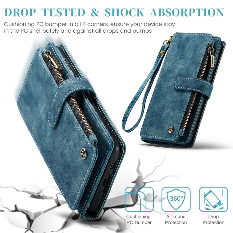 For Samsung Galaxy A55 5G CaseMe C30 Card Slots Zipper Wallet Leather Phone Case(Blue)