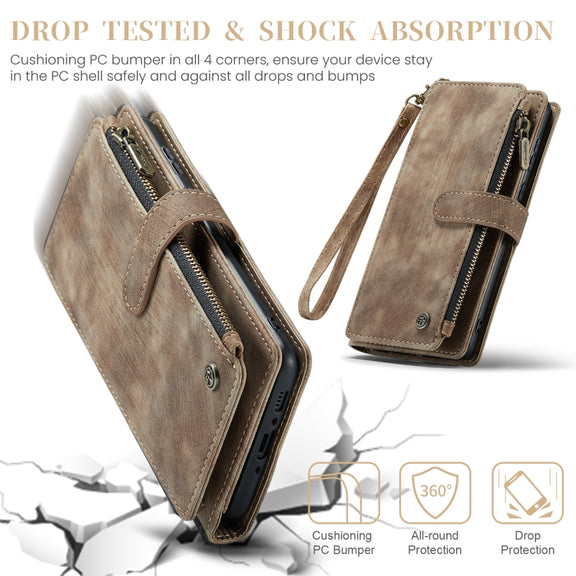 For Samsung Galaxy A35 5G CaseMe C30 Card Slots Zipper Wallet Leather Phone Case(Brown)