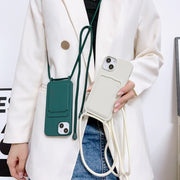 For iPhone 15 Crossbody Lanyard Elastic Silicone Card Holder Phone Case(Black)