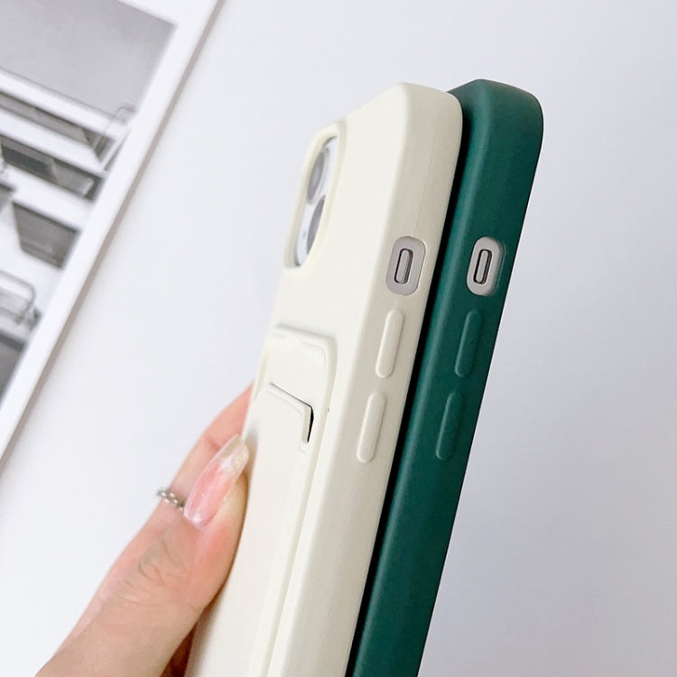 For iPhone 15 Plus Crossbody Lanyard Elastic Silicone Card Holder Phone Case(Dark Green)