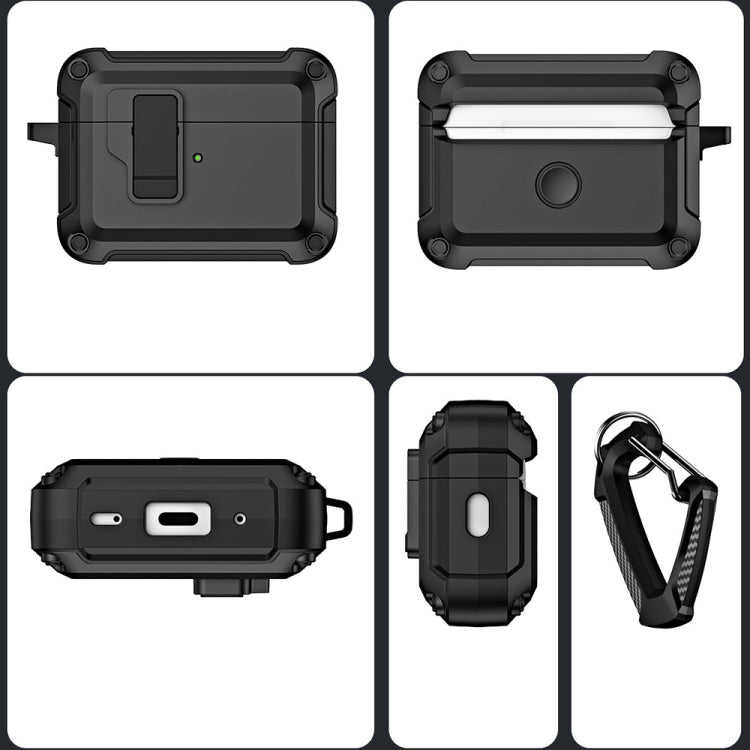 For AirPods Pro 2 TPU + PC Wireless Bluetooth Earphone Protective Case with Switch Lock & Hook(Black)