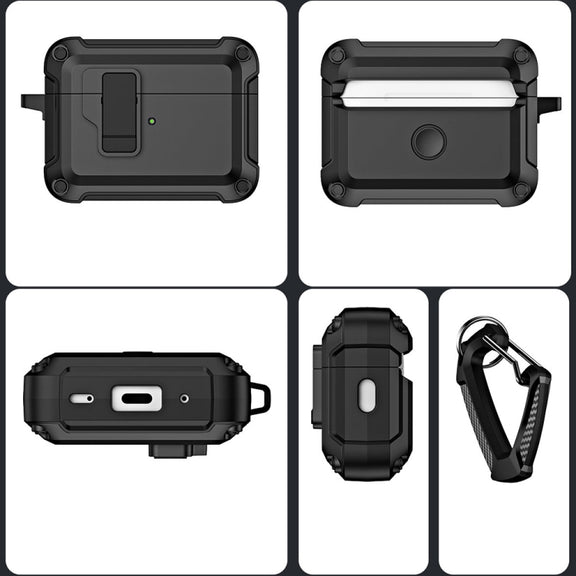 For AirPods Pro 2 TPU + PC Wireless Bluetooth Earphone Protective Case with Switch Lock & Hook(Black)