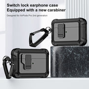 For AirPods Pro 2 TPU + PC Wireless Bluetooth Earphone Protective Case with Switch Lock & Hook(Black)