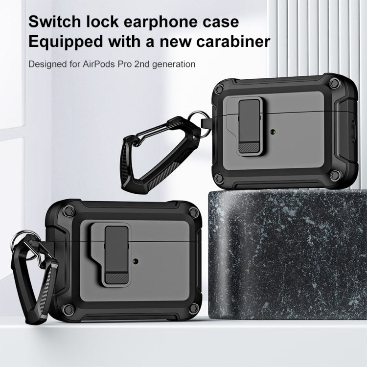 For AirPods Pro 2 TPU + PC Wireless Bluetooth Earphone Protective Case with Switch Lock & Hook(Black)