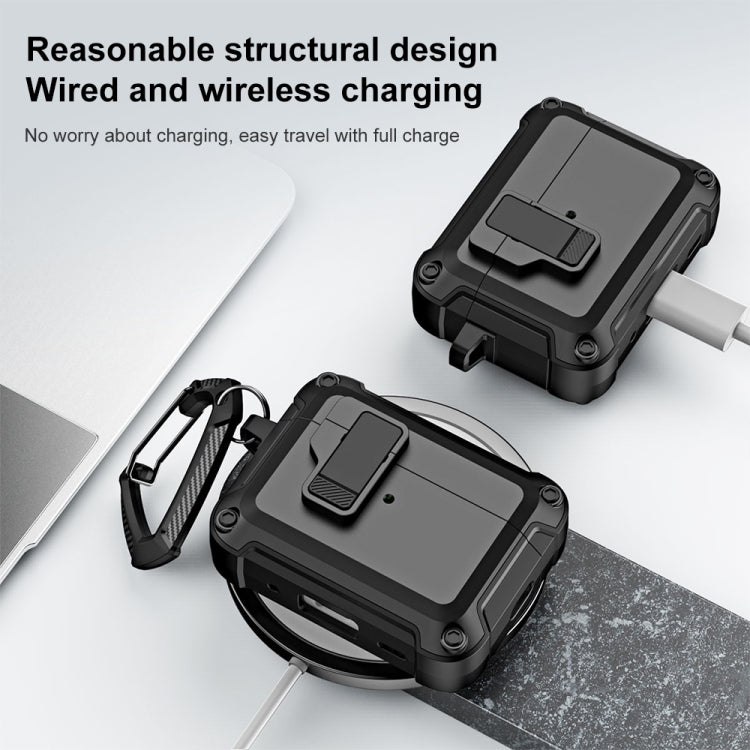 For AirPods Pro 2 TPU + PC Wireless Bluetooth Earphone Protective Case with Switch Lock & Hook(Black)