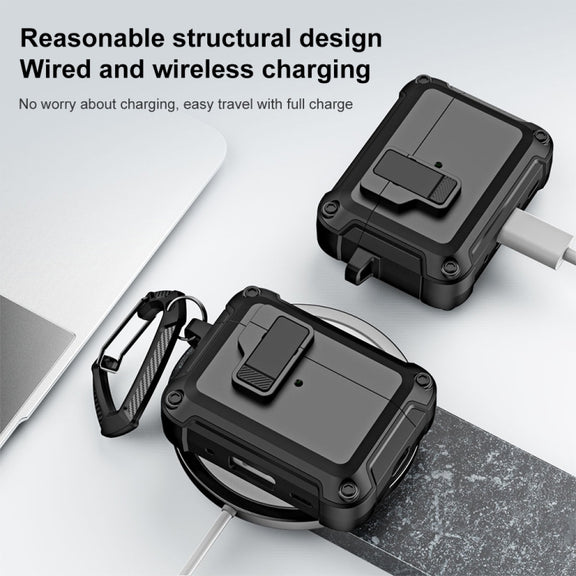 For AirPods Pro 2 TPU + PC Wireless Bluetooth Earphone Protective Case with Switch Lock & Hook(Black)