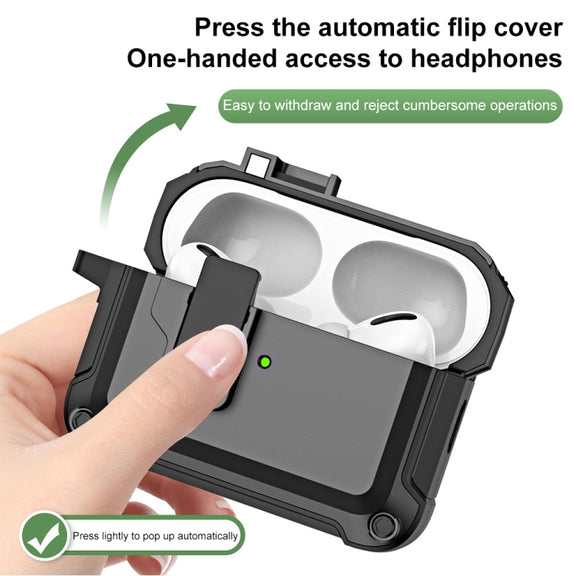 For AirPods Pro 2 TPU + PC Wireless Bluetooth Earphone Protective Case with Switch Lock & Hook(Black)