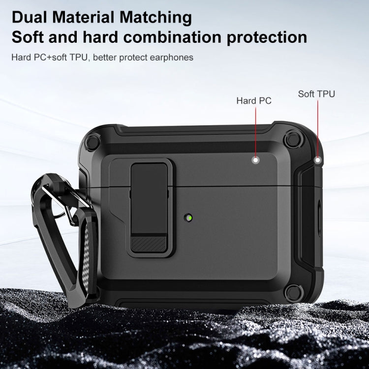 For AirPods Pro 2 TPU + PC Wireless Bluetooth Earphone Protective Case with Switch Lock & Hook(Black)