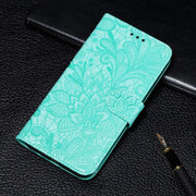 For iPhone 16 Plus Lace Flower Embossing Flip Leather Phone Case(Green)